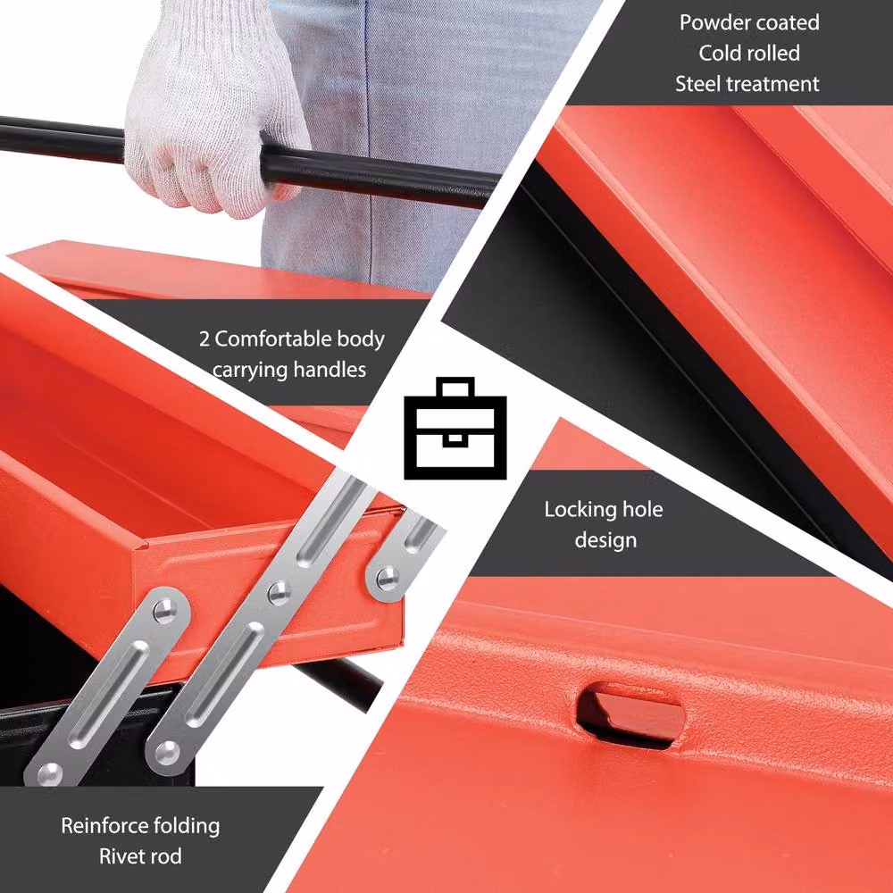 Dprodo Multi-Function Metal Cantilever Folding Tool Box with Inserts, Red, W: 60 cm – 3