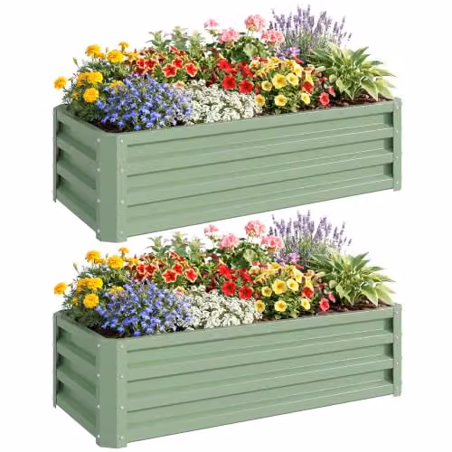 Outsunny Set of 2 Steel Raised Garden Beds, Green, W/D/H: 110 x 50 x 30 cm – 1