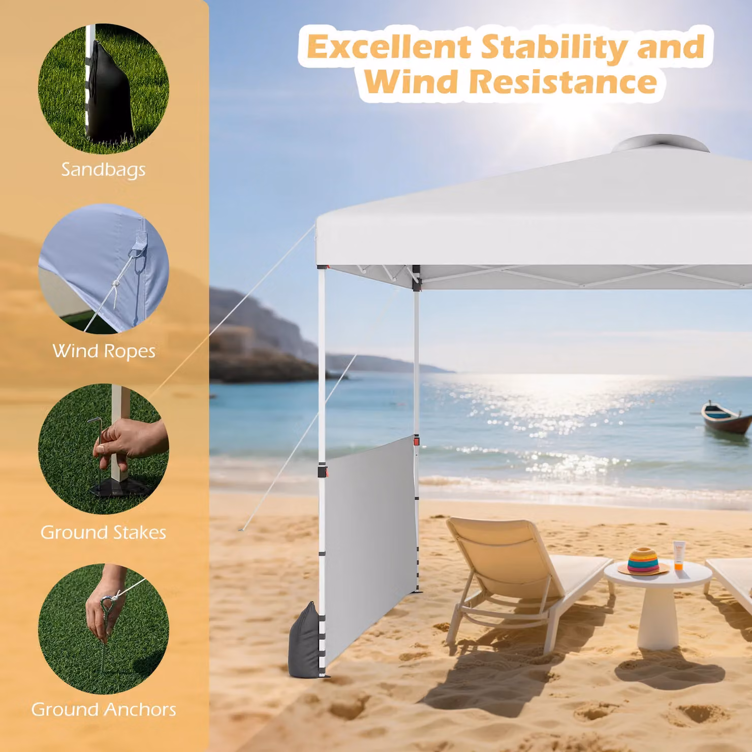 Gymax White Pop Up Canopy Tent with 2 Half Sidewalls and Wheeled Bag, W: 300 cm, D: 300 cm, H: 266 cm – 6