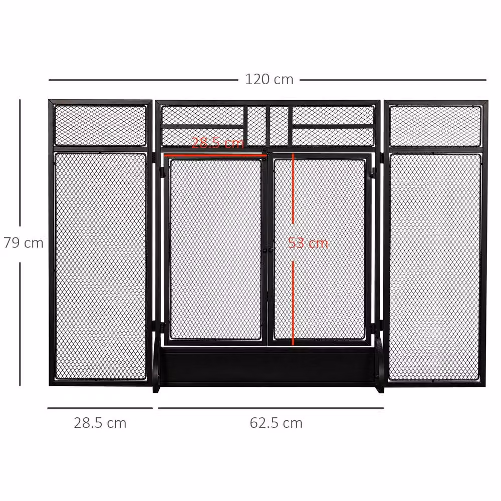 STILVORA Three-Panel Fireplace Screen with Door, Black, H: 79.0 cm, W: 11.5 cm, D: 11.5 cm – 3