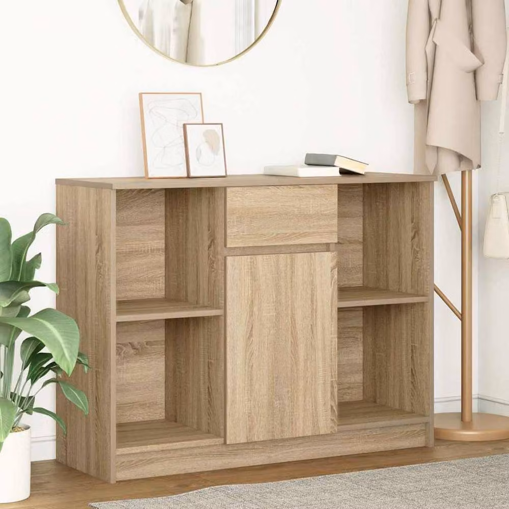 Berkfield Home Sonoma Oak Sideboard with Drawer in Brown, W: 101 cm, D: 35 cm, H: 76 cm – 2