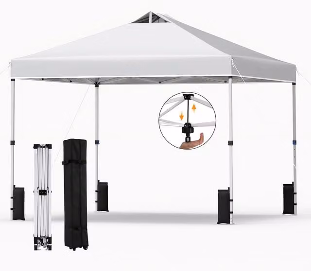 Costway Easy Setup Hip Roof Gazebo Shelter in White and Silver with UPF 50+ Polyester Canopy and Metal Frame