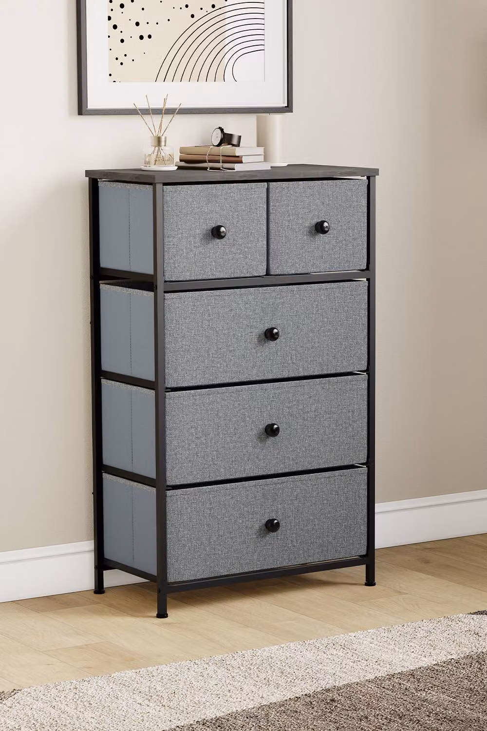 HD Designs Chorley 5 Drawer Chest of Drawers Fabric Storage Organiser in Grey – 4