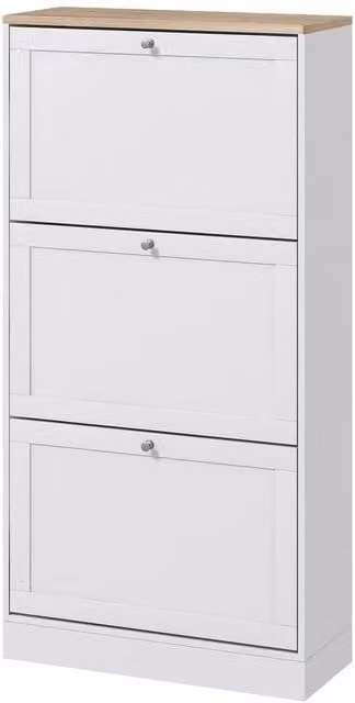 KORVIXA Modern Slim Shoe Storage Cabinet in White with 3 Tilting Compartments, W/D/H: 100 x 100 x 12 cm – 1