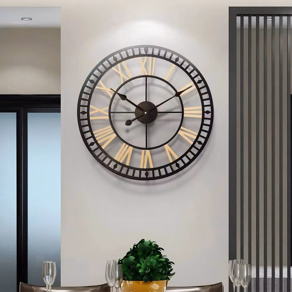 FLAVORA XL Large Skeleton Metal Roman Wall Clock in Black, Diameter: 100 cm – 6