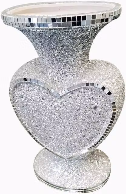 DEENZ Silver Heart Shape Crushed Diamond Tabletop Vase
