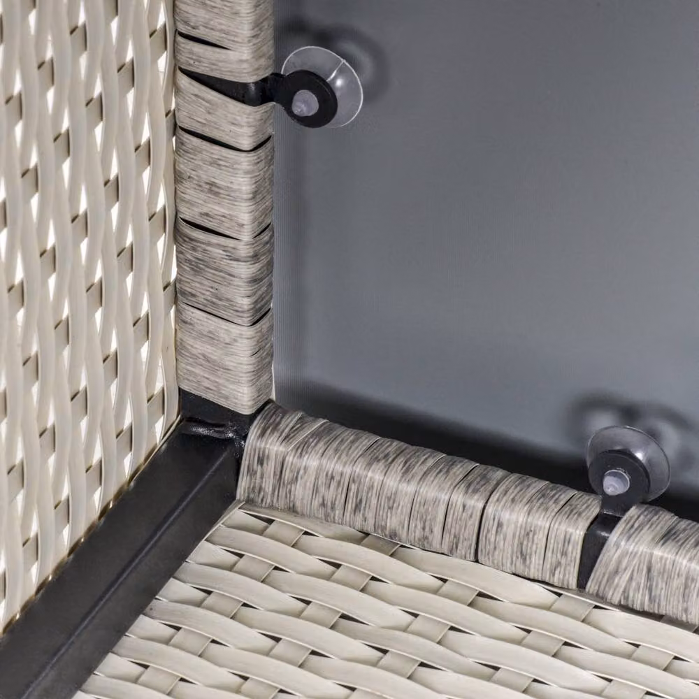 Wyld Haus Vimito Square Rattan Outdoor Side Table with Glass Top, Light Grey – 5
