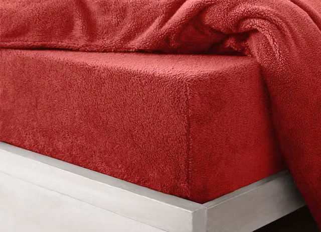 VELOSSO Red Soft Cosy Thermal Fleece Fitted Sheet, W/D/H: 140 x 200 cm
