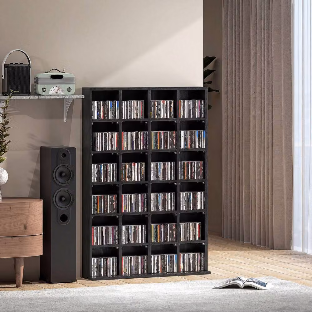 STILVORA Black Matt CD Storage Unit with Adjustable Shelves and Media Compartments, W/D/H: 130.5 x 20.0 x 89.0 cm – 3