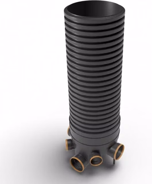Turtle Inspection Chamber Set in Black, Depth: 201.5 cm, Diameter: 45 cm, with 160 mm and 110 mm Inlets