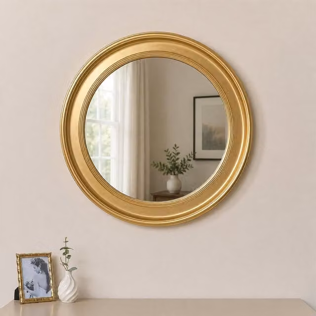 Melody Maison Large Round Gold Vintage Wall Mirror W/D/H: 80 x 80 x 80 cm