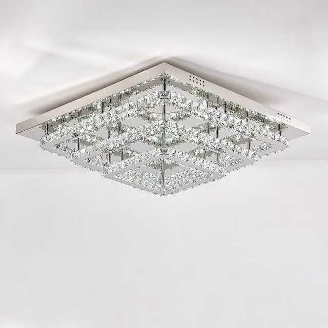 Living Star Square Glamourous Crystal LED Ceiling Light in Chrome and Transparent