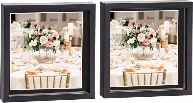 Nicola Spring Pack of 2 Square 3D Box Photo Frames in Black and Grey, W/D/H: 25.4 x 25.4 x 25.4 cm