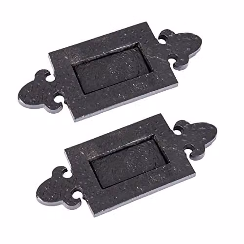 Hammer and Tongs Fleur De Lis Iron Letter Plate, Matt Black, W: 27.0 cm, H: 10.5 cm, Pack of 2