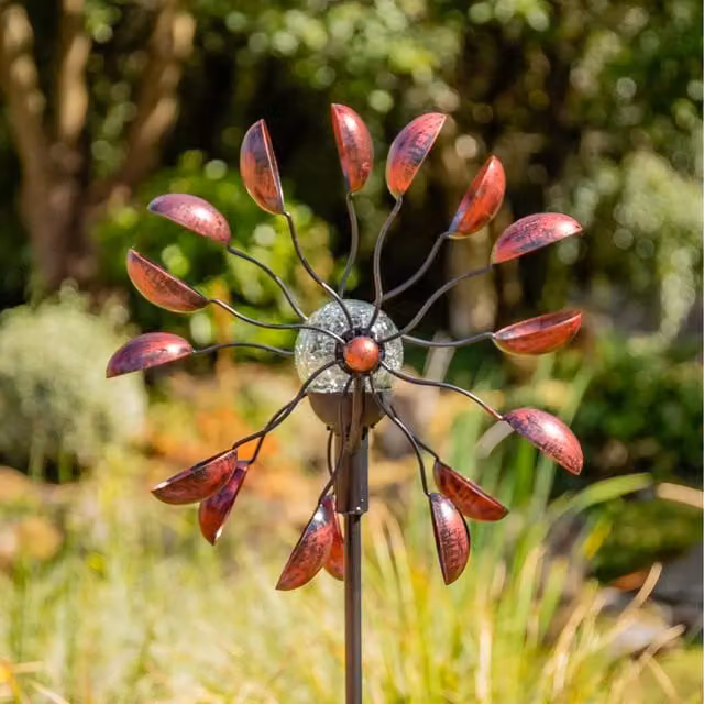 Burnham Wind Spinner with Solar Crackle Globe Pinwheel in Bronze