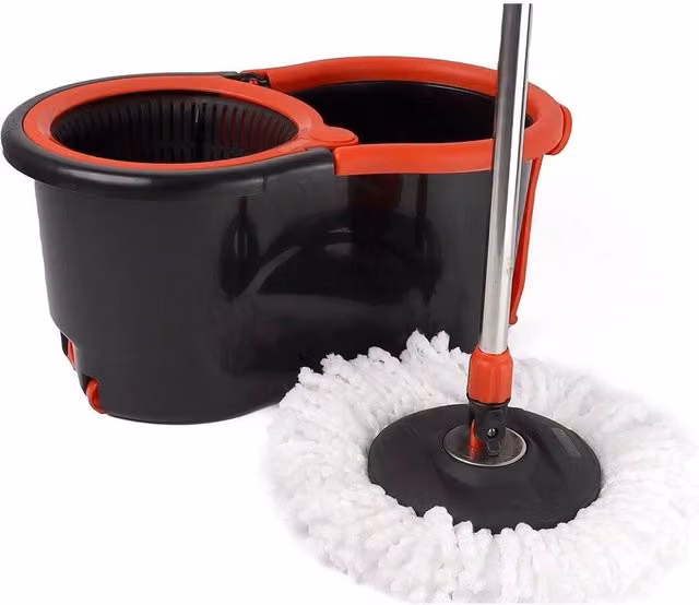 FLAVORA Full Mop Set with Wringer and Two Microfibre Replacement Heads in Black – 1