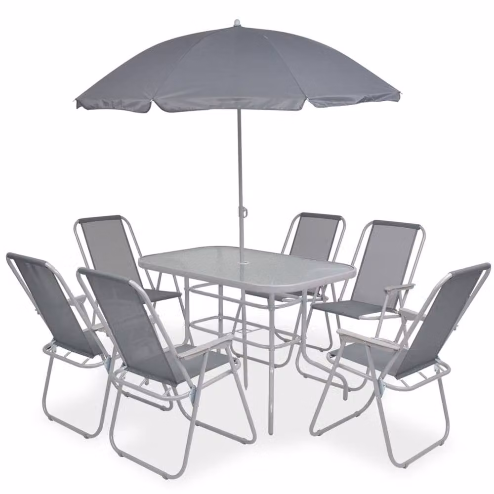 Berkfield Home 8 Piece Outdoor Dining Set in Grey Steel and Textilene with Glass Top