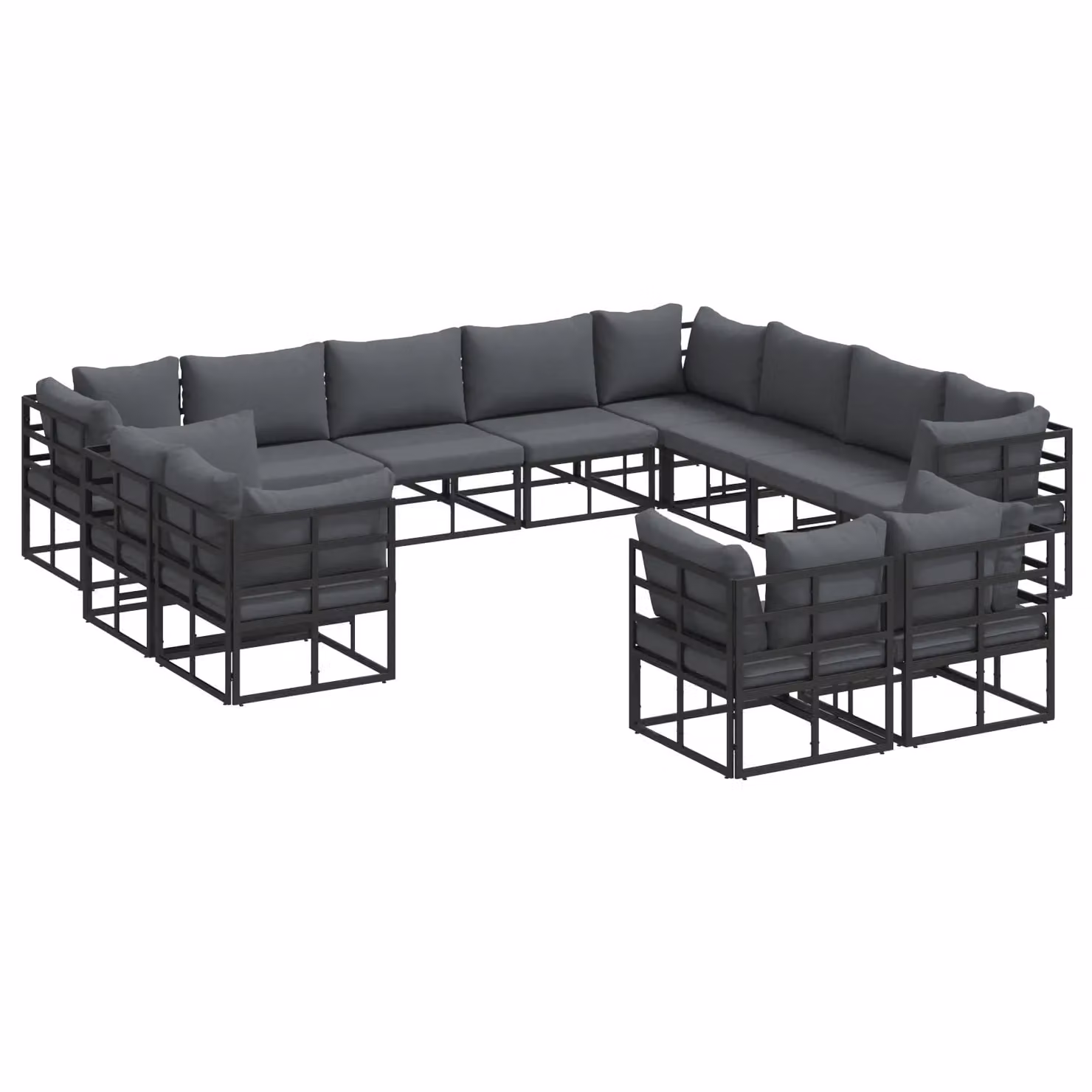 Berkfield Home 12 Piece U-Shape Garden Sofa Set in Black with Powder Coated Aluminium Frame, W/D/H: 353 x 283 x 71 cm – 2