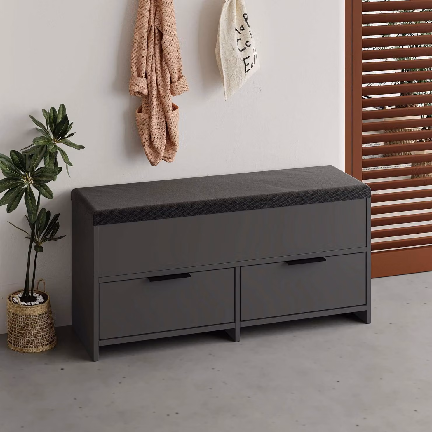 Decortie Cove Modern Shoe Storage Bench in Anthracite Grey, W: 106 cm – 4
