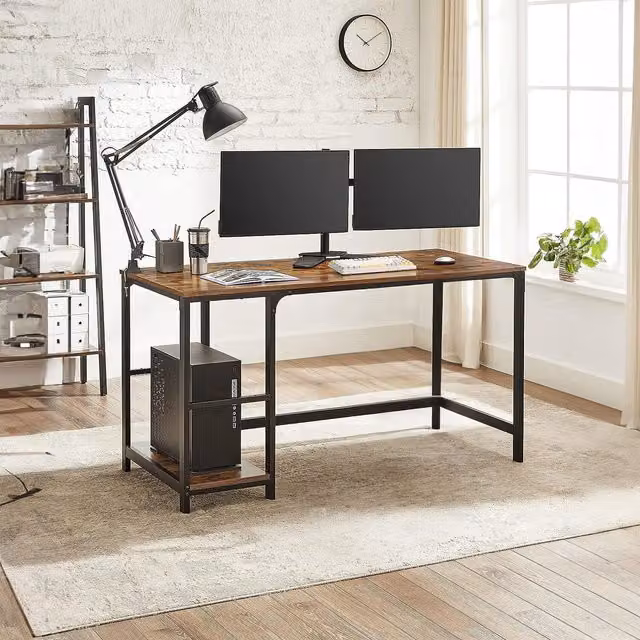 VASAGLE Industrial Computer Desk in Brown for Home Office or Bedroom, W: 140.0 cm, D: 50.0 cm, H: 75.0 cm
