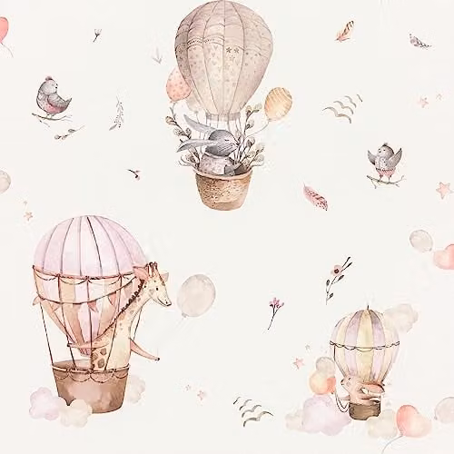 Rasch Kids World II Childrens Non-Woven Wallpaper with Hot Air Balloon Design in Beige, Brown and Pink, 10.05 m x 0.53 m