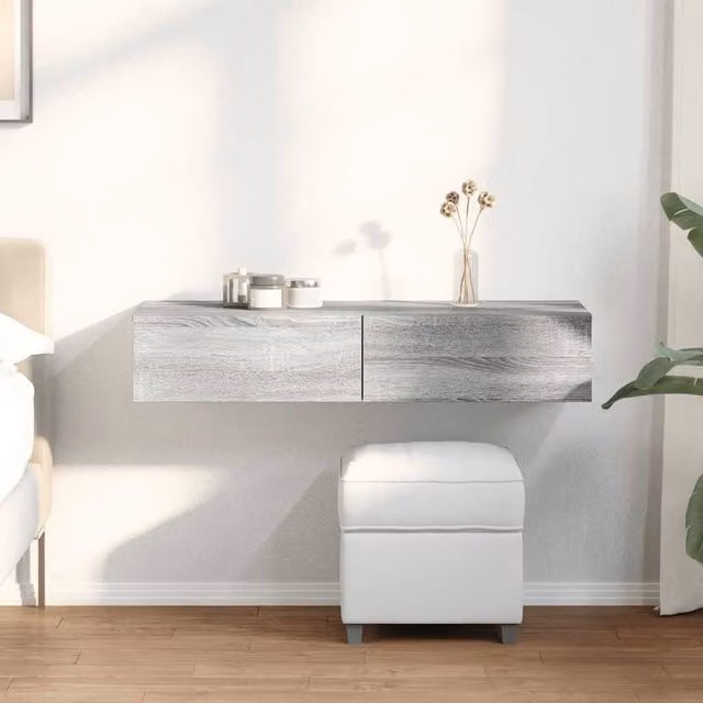 Berkfield Home Wall Shelf with Drawers in Grey Sonoma, W/D/H: 100 x 36 x 19 cm