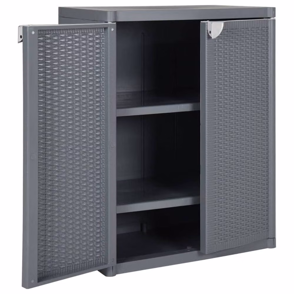 Berkfield Home Grey Rattan Garden Storage Cabinet W: 65 cm, D: 45 cm, H: 88 cm – 2