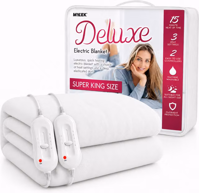 Mylek Electric Heated Mattress Cover Underblanket with Elasticated Skirt, White, Superking, 200 x 200 cm