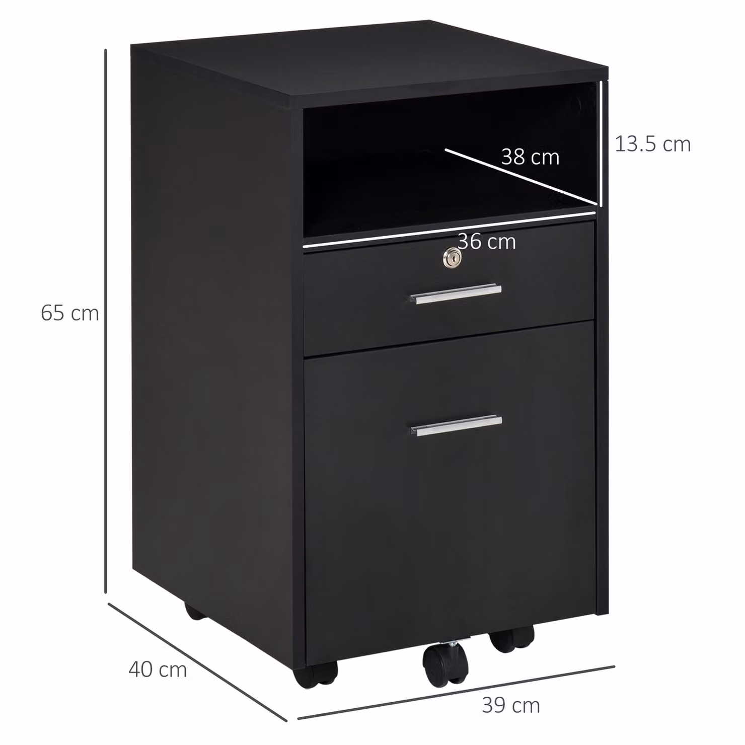 Aosom Vinsetto Black Mobile Lockable File Cabinet with 2 Drawers, H 65 x W 39 x D 40 cm – 3