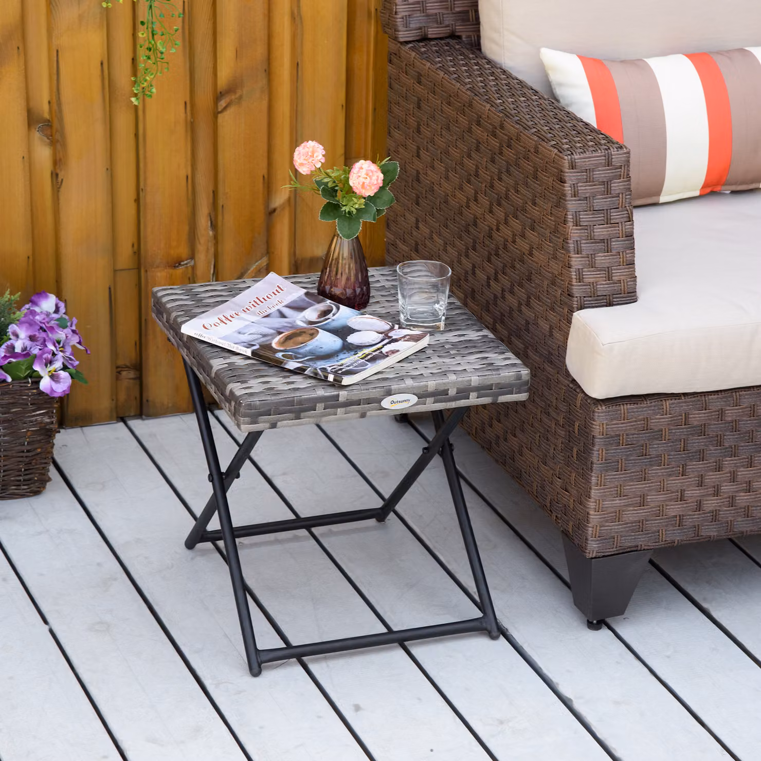 Outsunny Grey Rattan Folding Square Coffee Table for Garden and Balcony, W/D/H: 40 x 40 x 40 cm – 2
