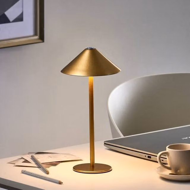 Wyld and Coco Rechargeable Dimmable Metal Table Lamp in Gold/Brass with USB-C Charging and Touch Control