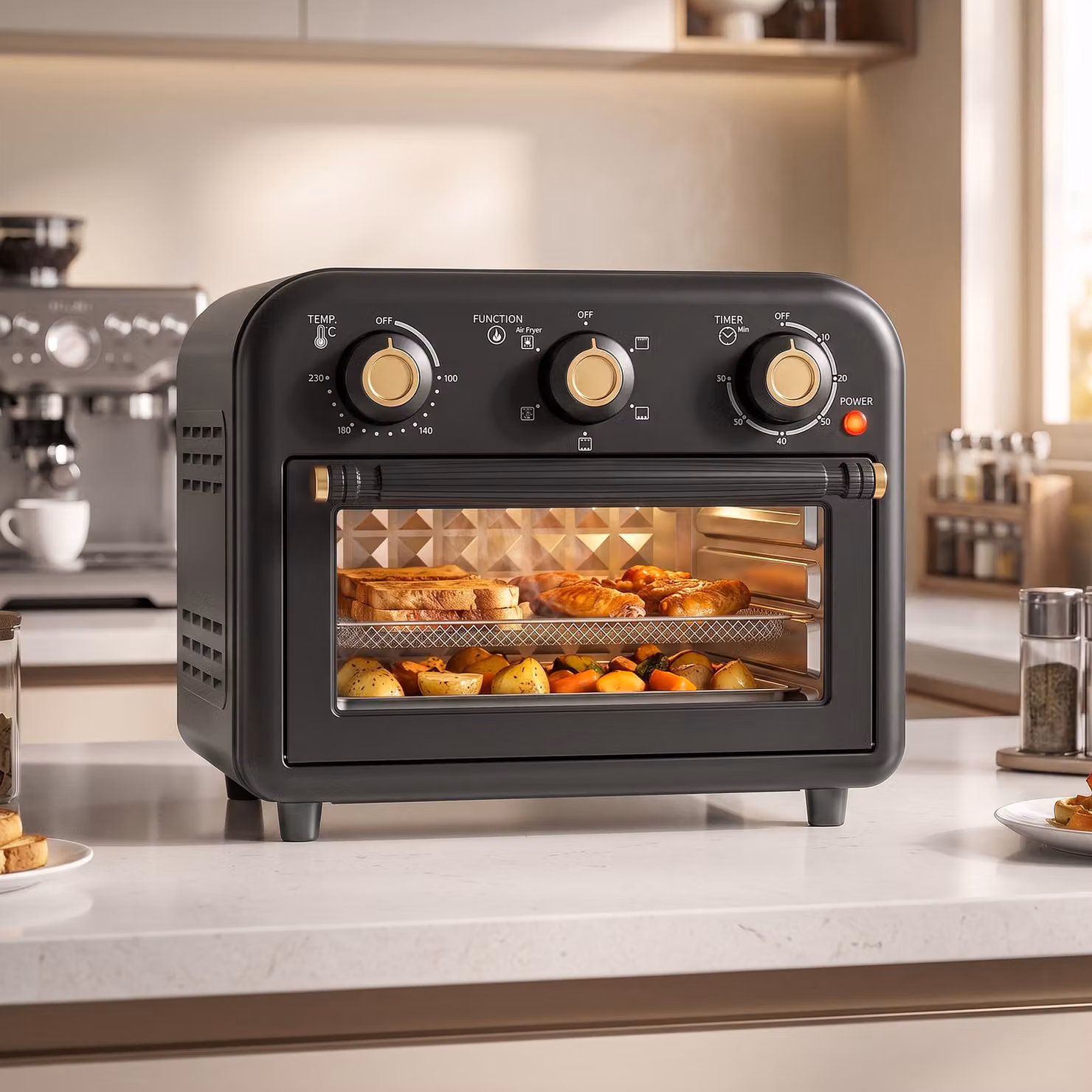 HOMCOM Black Air Fryer Toaster Oven with Convection Hot Air Function, 12 L Capacity, Adjustable Temperature and Timer – 2