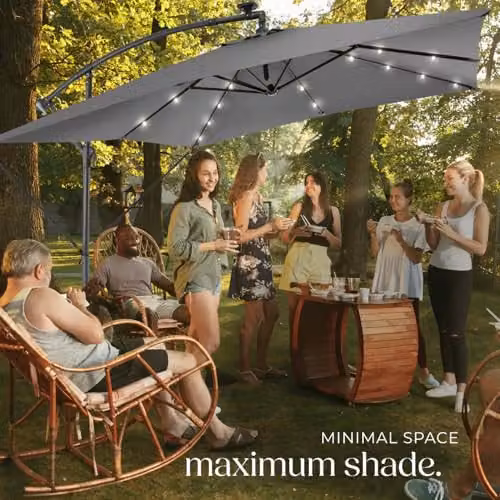 tectake Garden Parasol with Solar LED Lights, Water-Repellent Polyester Canopy and Hand Crank, Light Grey, W/D/H: 250 x 250 x 250 cm – 7