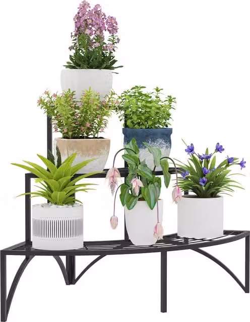 Outsunny 3 Tier Corner Metal Plant Stand, Black Quarter Round Flower Pot Holder for Indoor and Outdoor Use, H 87 x W 60 x D 28 cm