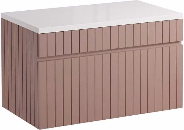 Vente-unique Satara Pink Ribbed Wall-Mounted Vanity Unit with Top, W: 80 cm, D: 46 cm, H: 46 cm
