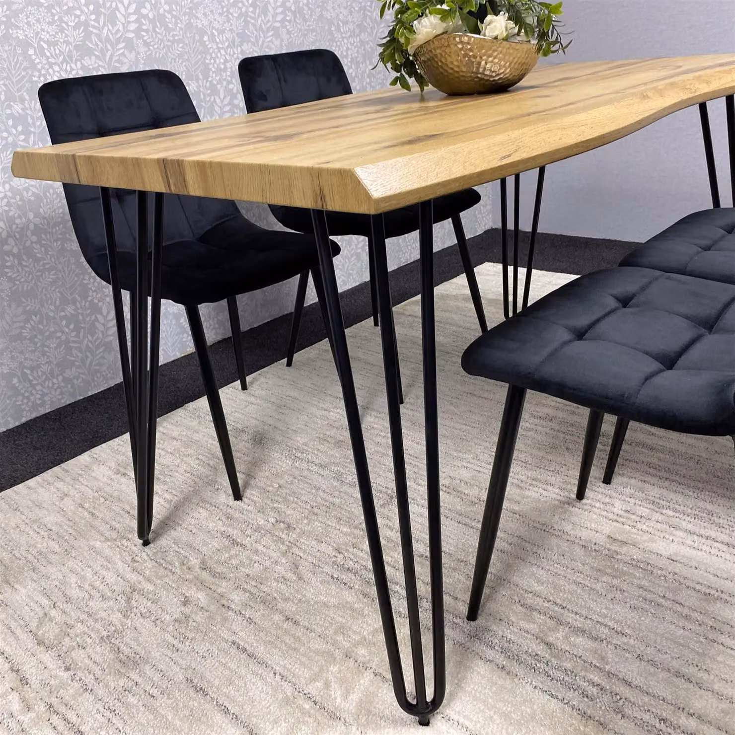 KOSY KOALA Industrial Wooden Dining Set with Rectangular Table and 4 Black Velvet Chairs, Brown and Black – 4