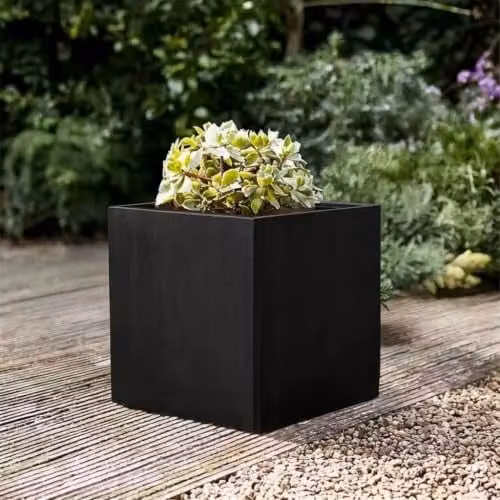 Nicoman Black Galvanised Steel Cube Planter Tub, W/D/H: 50 x 50 x 50 cm
