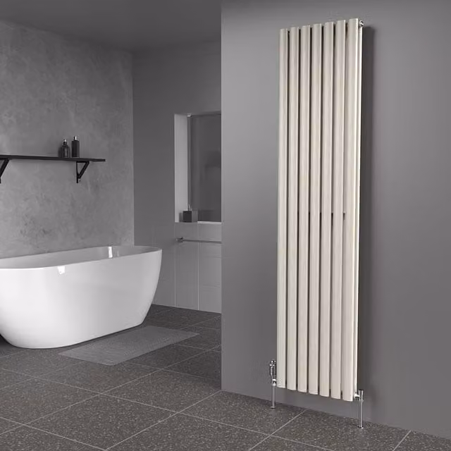 Lux Heat Oval Vertical Double Radiator in Grey, H: 180 cm, W: 42 cm