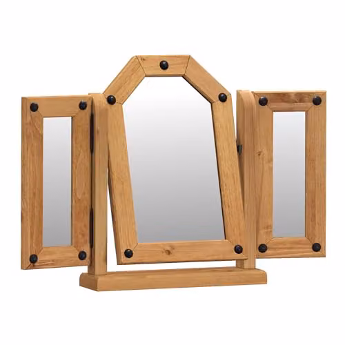 Mercers Furniture Corona Triple Mirror Dressing Table in Solid Pine Wood, Antique Wax Finish, W/D/H: 74 x 11 x 51 cm – 3