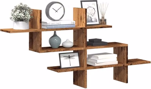 Berkfield Home Wall Mounted Old Wood Shelf in Brown, W: 124.5 cm, D: 18 cm, H: 60.5 cm – 1
