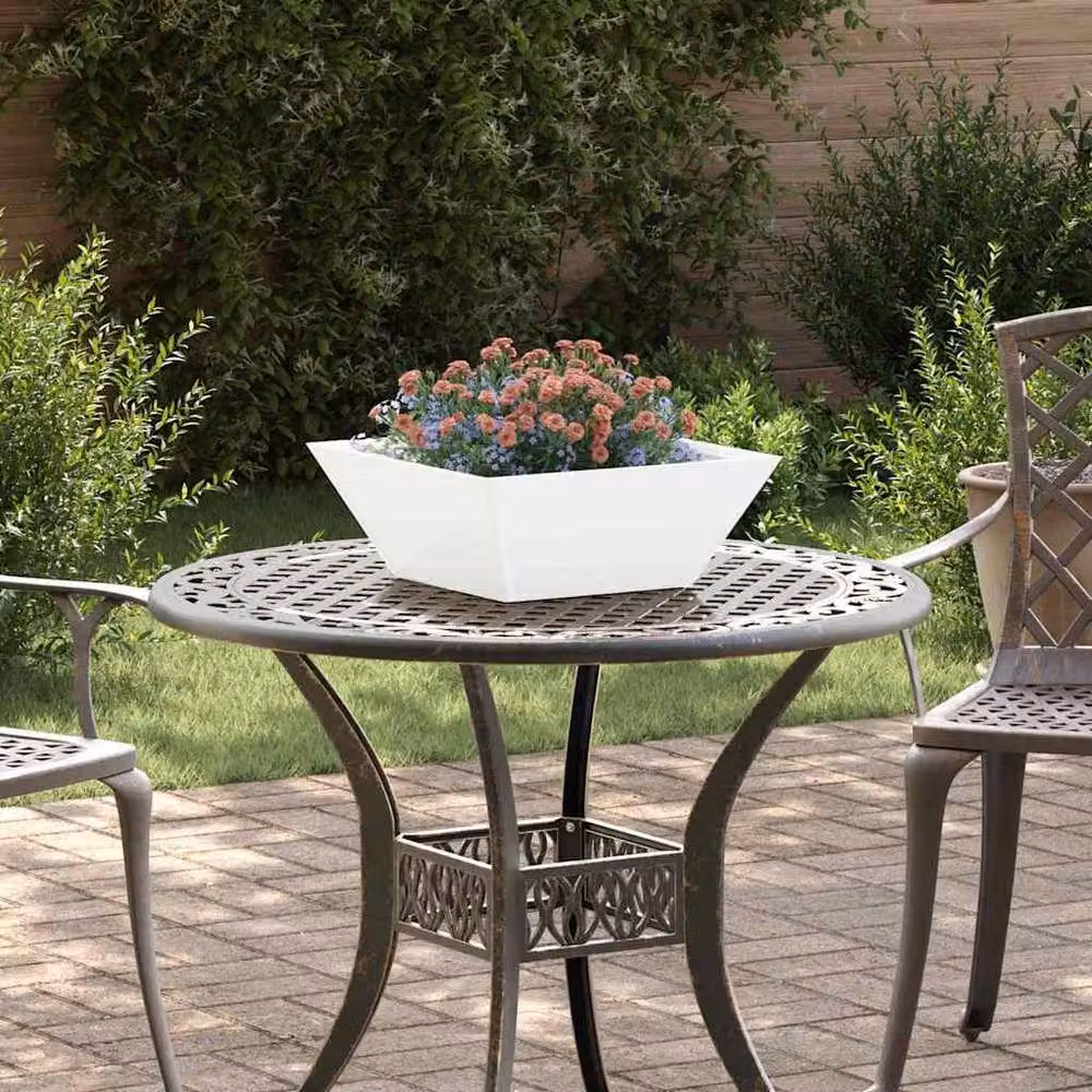 Berkfield Home White Steel Garden Bowl Planter, W/D/H: 40 x 40 x 15 cm – 2