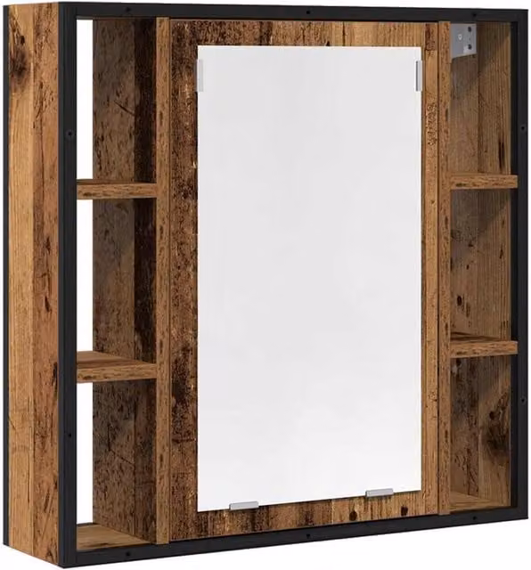 Berkfield Home Rustic Old Wood Bathroom Mirror Cabinet, Brown, W: 60 cm, H: 60 cm, D: 16 cm