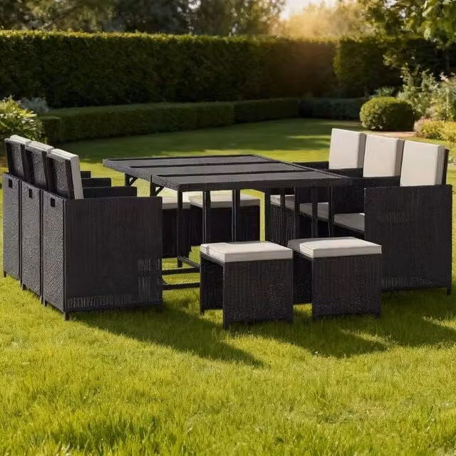 ERGOVEXA 11 Piece Black Polyrattan Garden Dining Set with Cushions