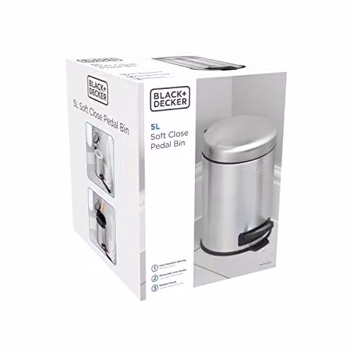 BLACK+DECKER 5L Dome Shaped Stainless Steel Pedal Bin with Soft Close Lid in Cool Grey – 3