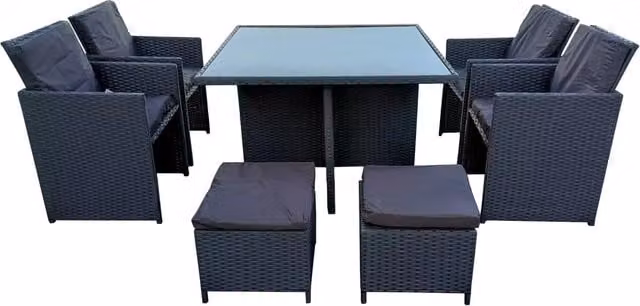 Home Treats Modern 8 Seater Rattan Garden Dining Set in Grey with Metal and Glass Details