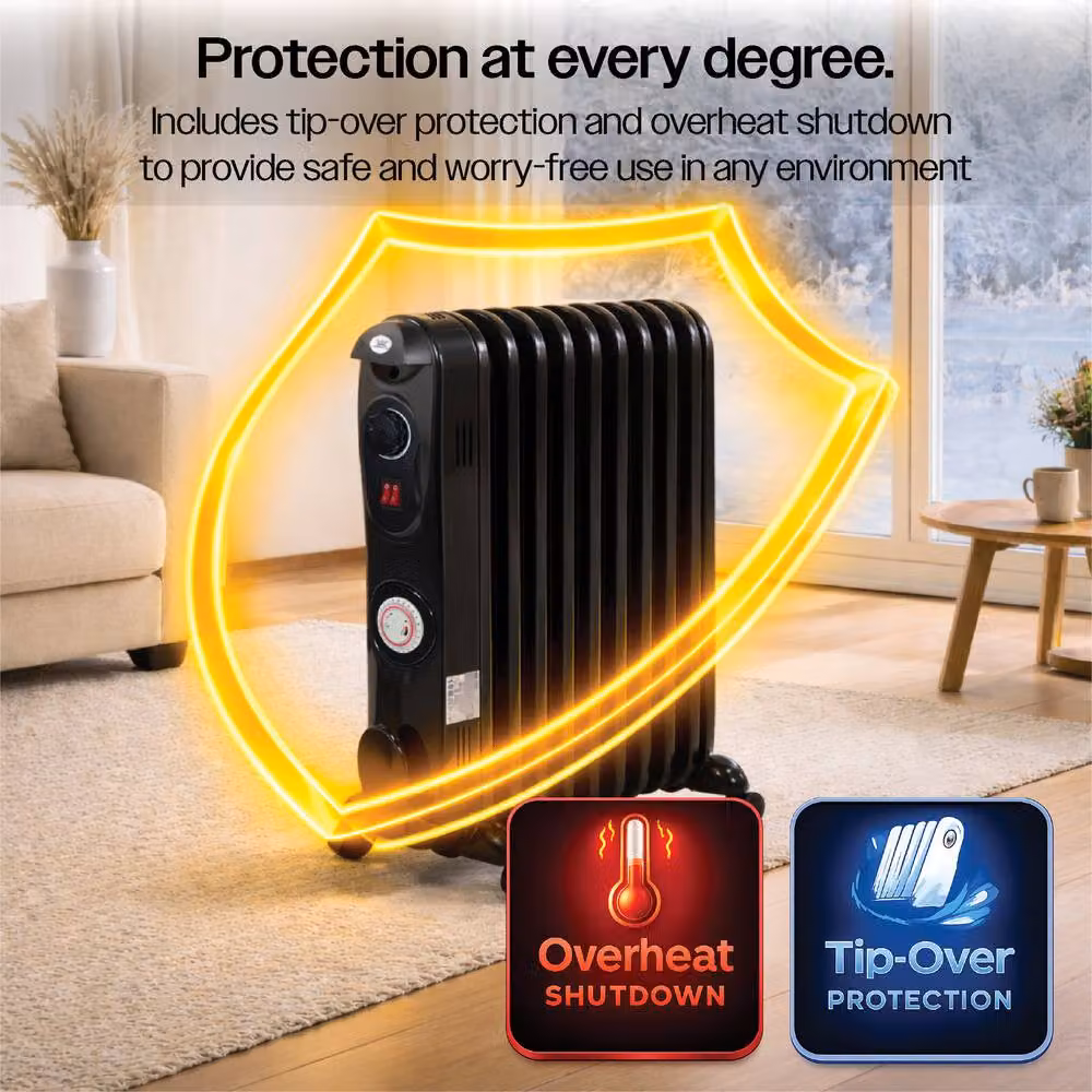 Prem-i-Air 2.5 kW 11 Fin Oil Filled Radiator with 24 Hour Timer, Black – 5