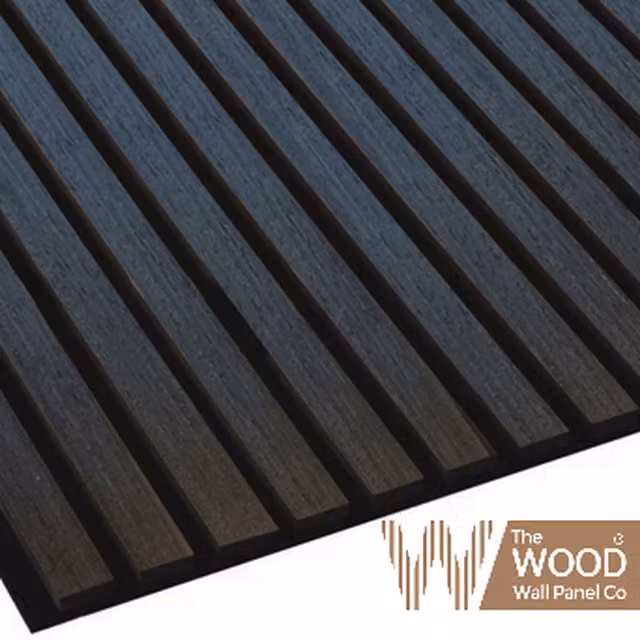 The Wood Wall Panel Co Black Oak Acoustic Slat MDF Wall Panel, Black