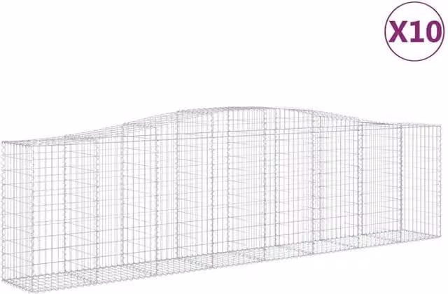 Berkfield Home Arched Gabion Baskets, 10 Pieces, Silver Galvanised Steel, W: 400 cm, D: 50 cm, H: 100/120 cm