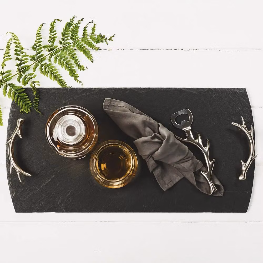 Selbrae House Rectangular Slate Serving Tray with Stainless Steel Handles in Grey and Silver – 2