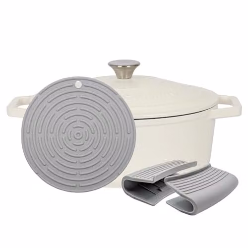 Argon Tableware Oval Enamelled Cast Iron Casserole Dish with Self-Basting Lid, White, 4.68 l – 1